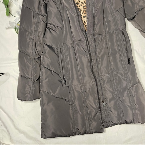 Calvin Klein hooded Trim Faux Fur puffy Coat Gray - Picture 3 of 16